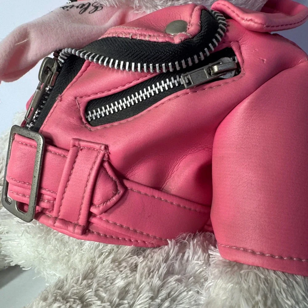 Elvis Presley Graceland Vintage White Teddy Bear Pink Moto Jacket 2004 12inch